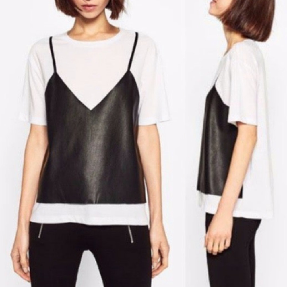 Zara Layered Shirt and Faux Leather Tank Top